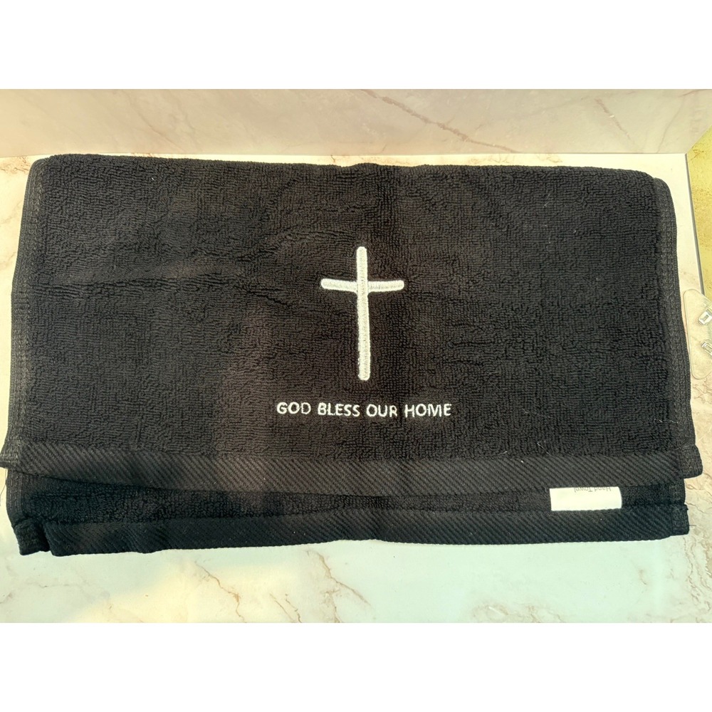 Kitchen Towels 2 Pack Black & White Christian Cross Religious Faith Gift Holiday - Picture 2 of 5
